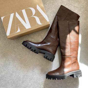 ZARA(ザラ)の「フラットニーハイリアルレザーブーツ」 - PARTE