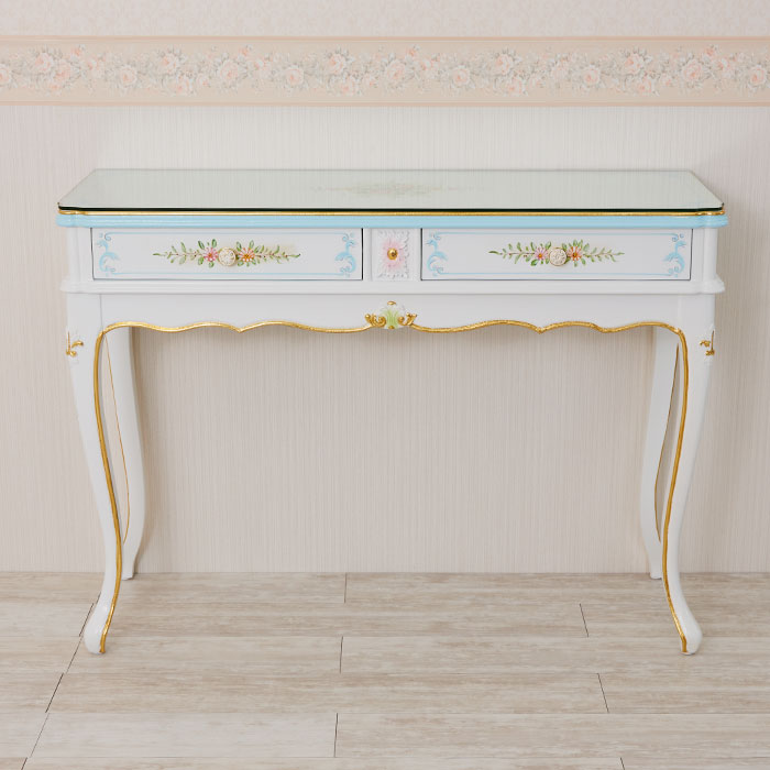 Royal Furniture】ロココ調 デスク 机 コンソールテーブル【ブルー
