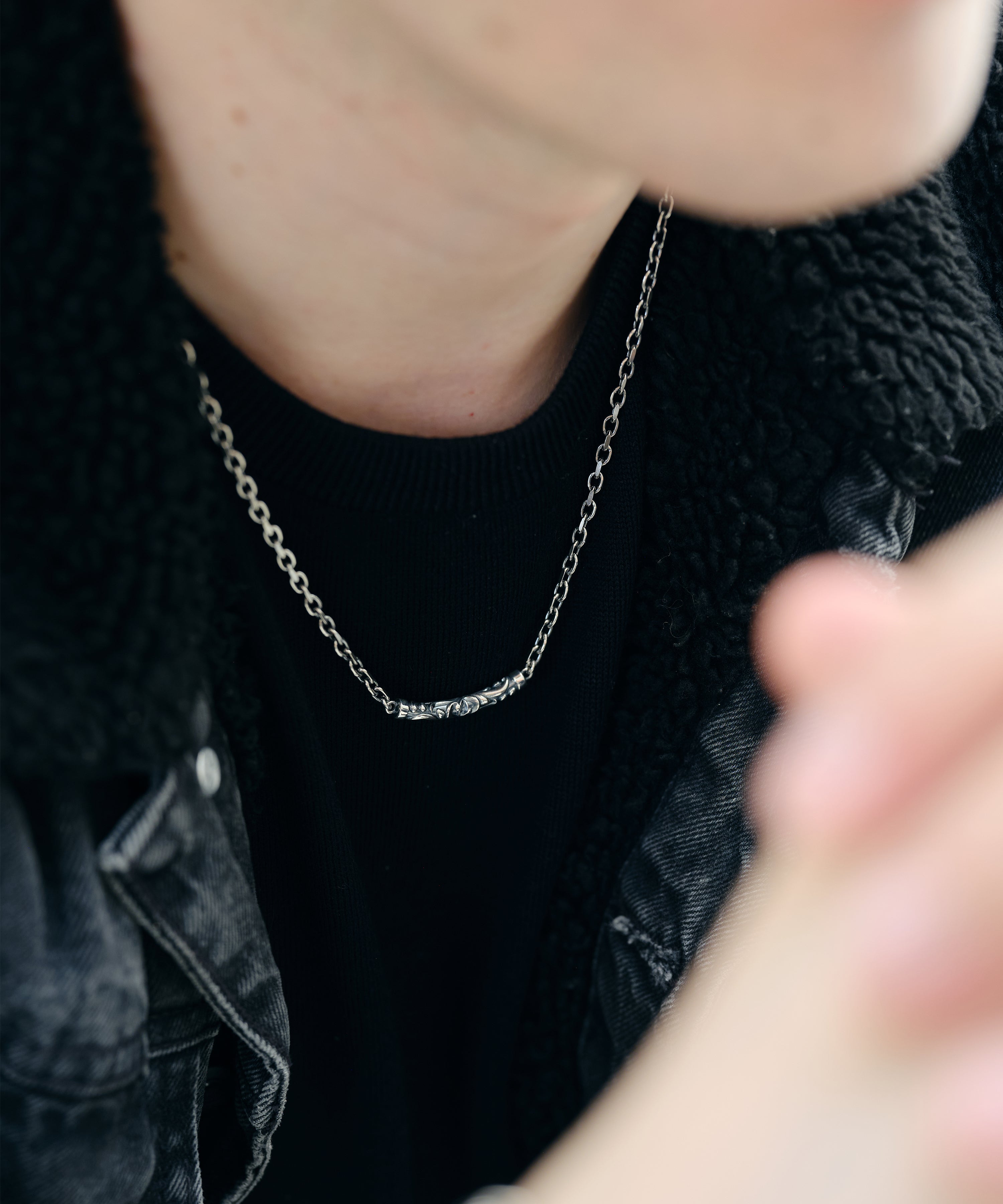 チェーンネックレス ロバストアラベスクモチーフ sv925 ブラック