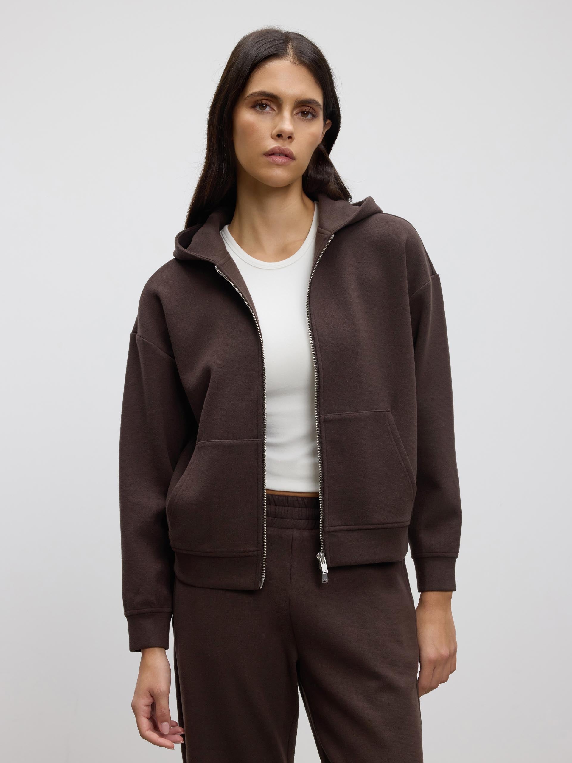 Womens Knitted Relaxed Zip Hoodie in Brown | ARNE UK