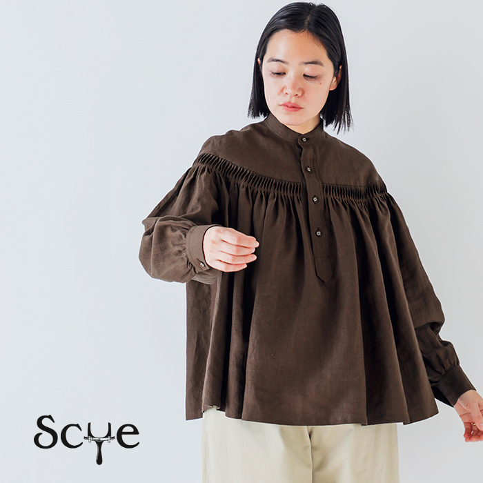 Scye サイ リネン タックブラウス 60/1Linen Cambric Tucked Blouse