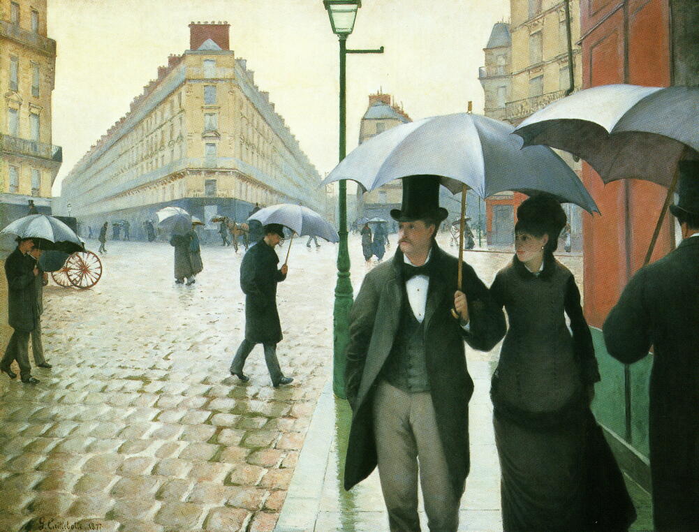 パリの通り、雨 カイユボット