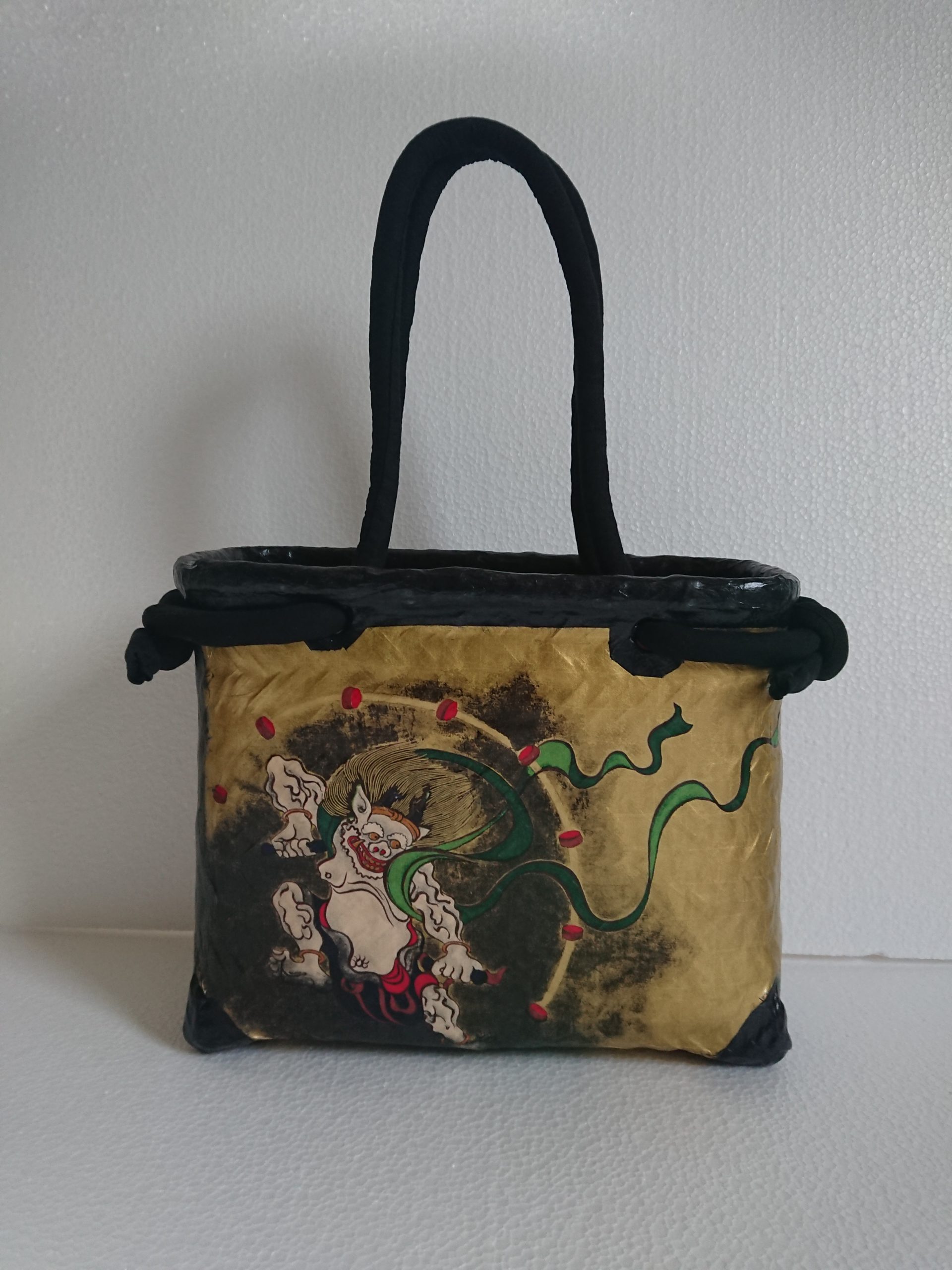 No．33 一閑張り カゴバック 風神雷神屏風図 オーダーメイド