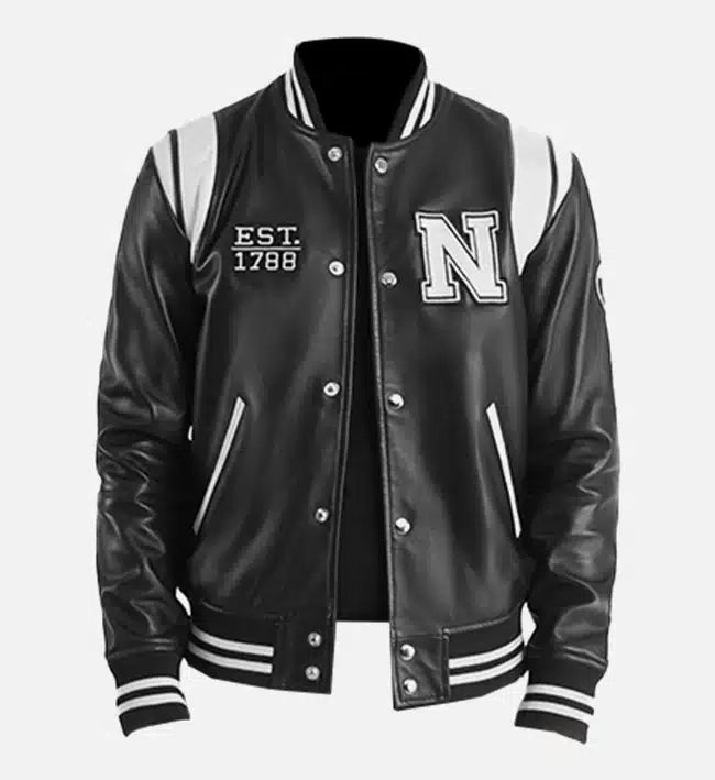 Men's New Jersey Black Leather Varsity Jacket - AU LeatherX