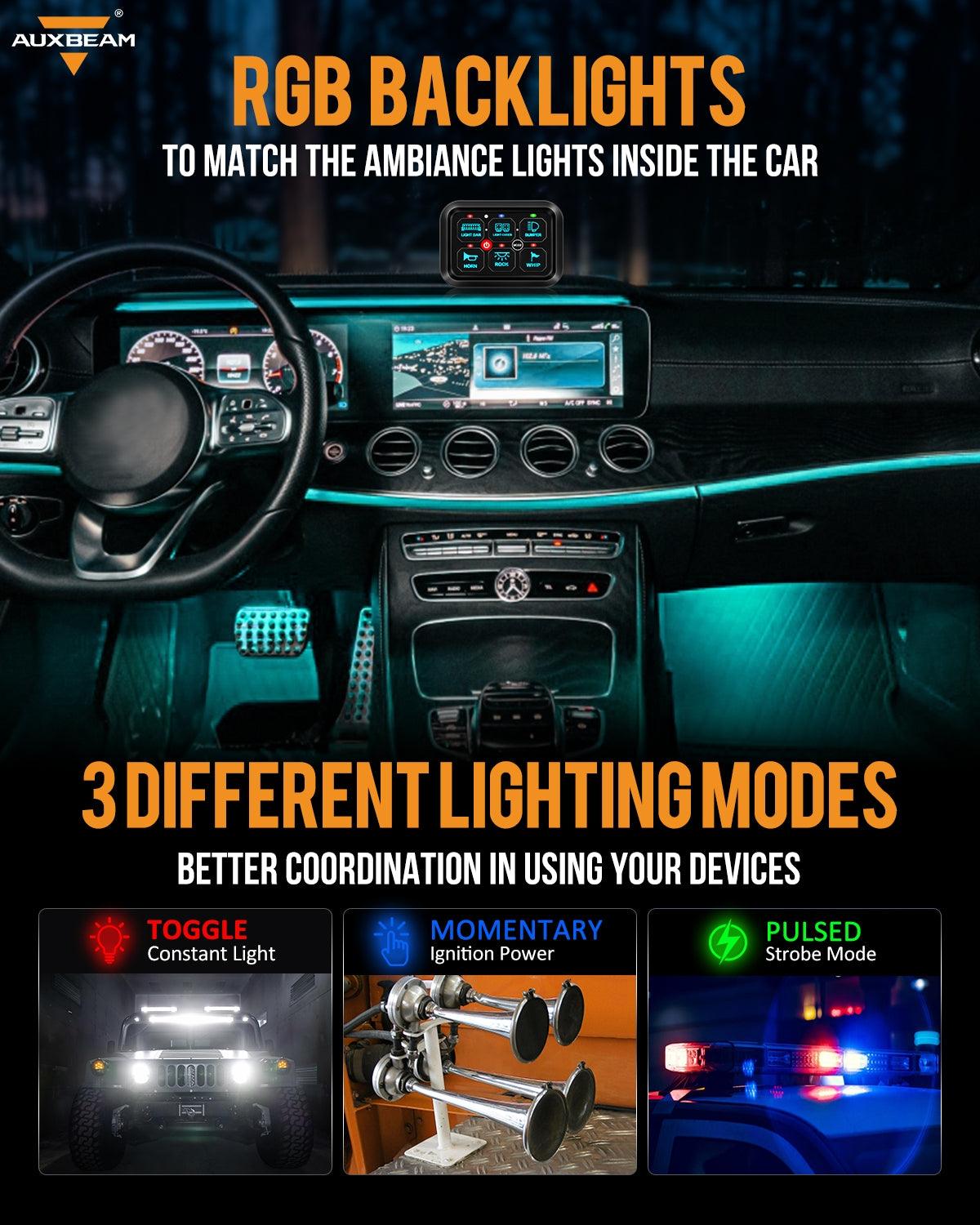Auxbeam® RA60 RGB Switch Panel, Toggle/ Momentary/ Pulsed Mode