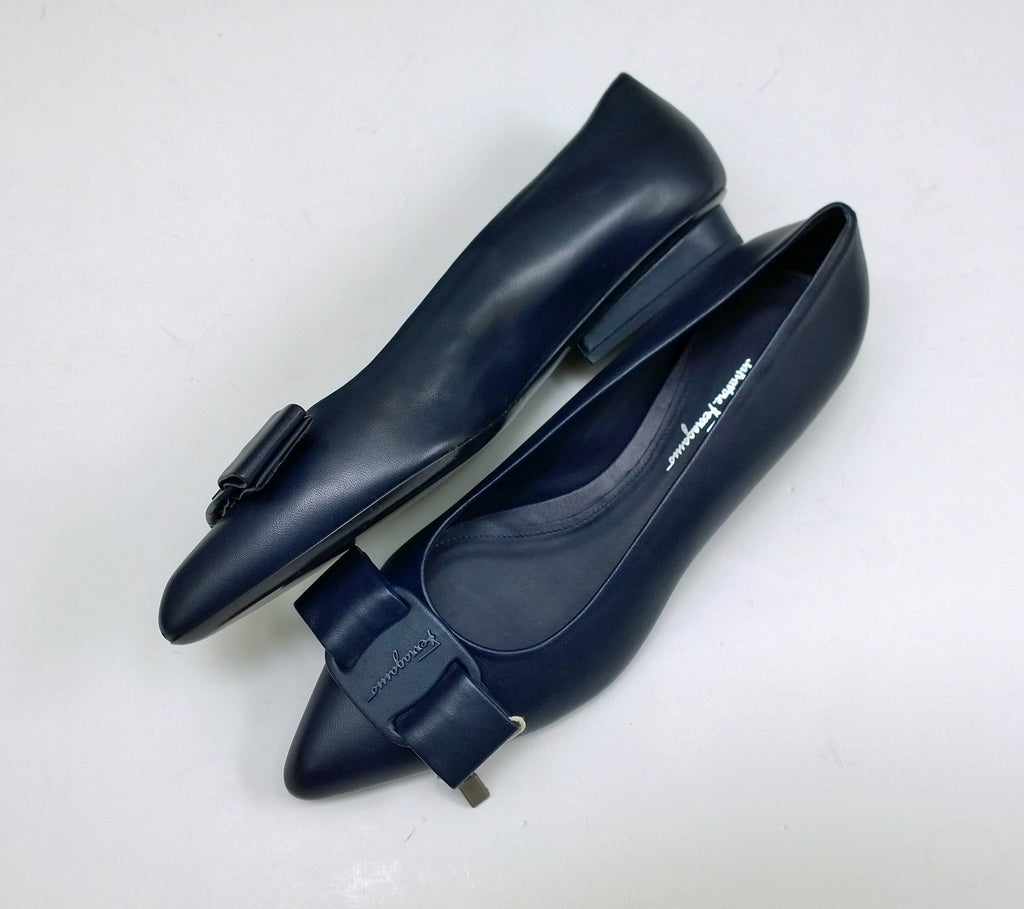 Ferragamo Viva Flats in Navy Blue Nappa Leather NIB Shoes – AvaMaria