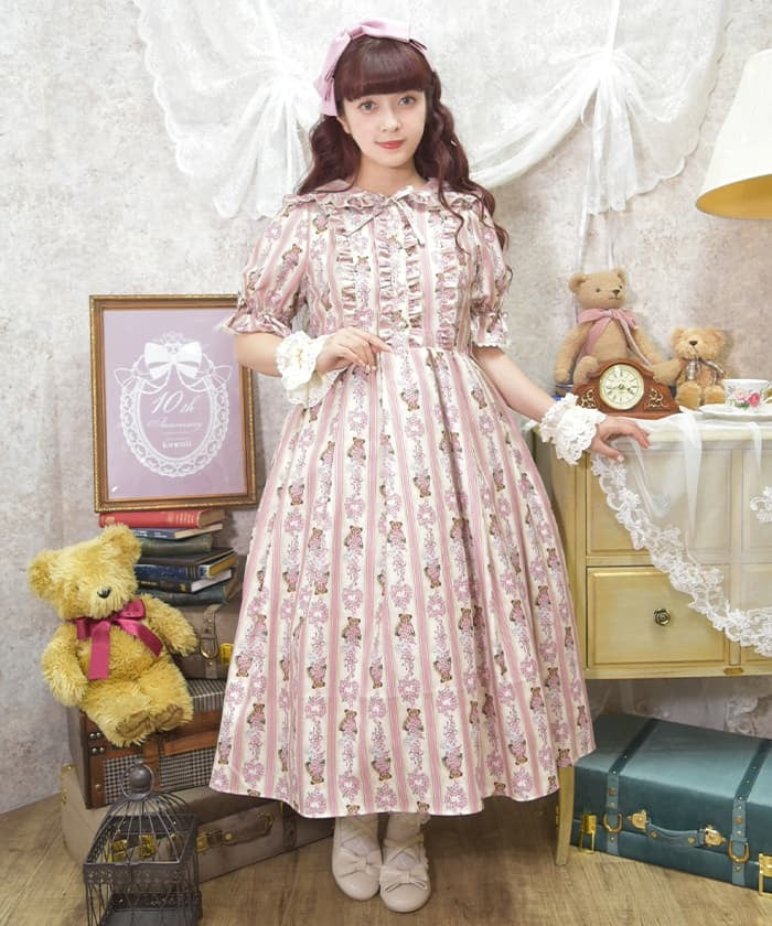 Rosy Bear Pattern Dress (Made to Order) – axes femme from JAPAN