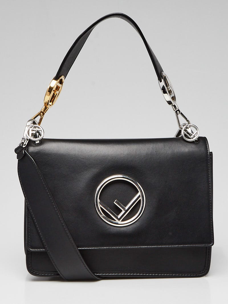 Fendi Black Smooth Calfskin Leather Kan I Logo Shoulder Bag 8BT284
