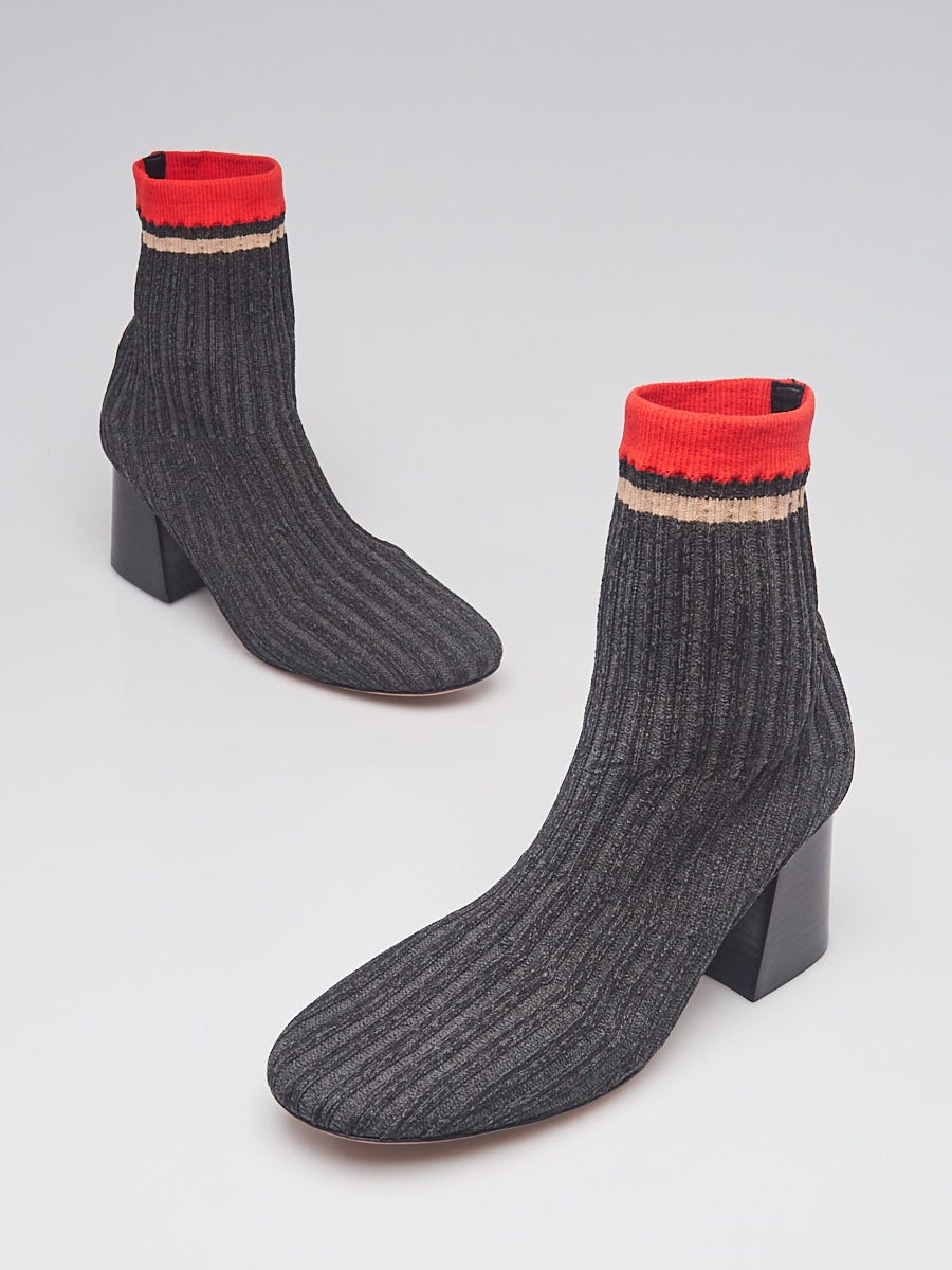 Celine Grey/Orange Knit Fabric Sock Ankle Boots Size 7.5/38