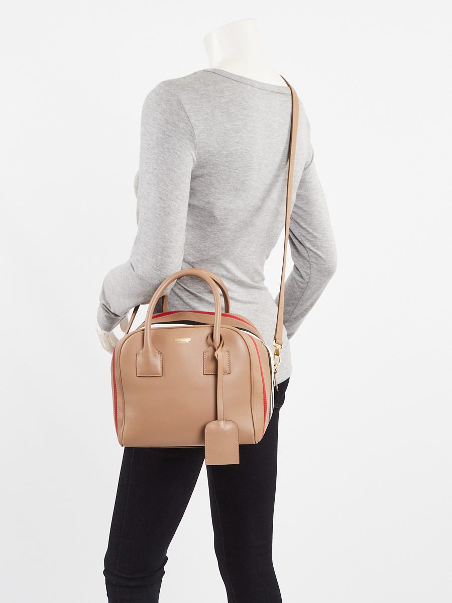 Burberry Beige Striped Leather Small Cube Bag | Yoogi's Closet