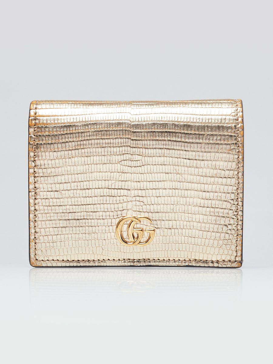 Gucci Gold Lizard Marmont GG Card Case Wallet | Yoogi's Closet