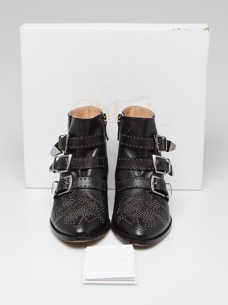 Chloe Black Leather Studded Susanna Ankle Boots Size 7.5/38