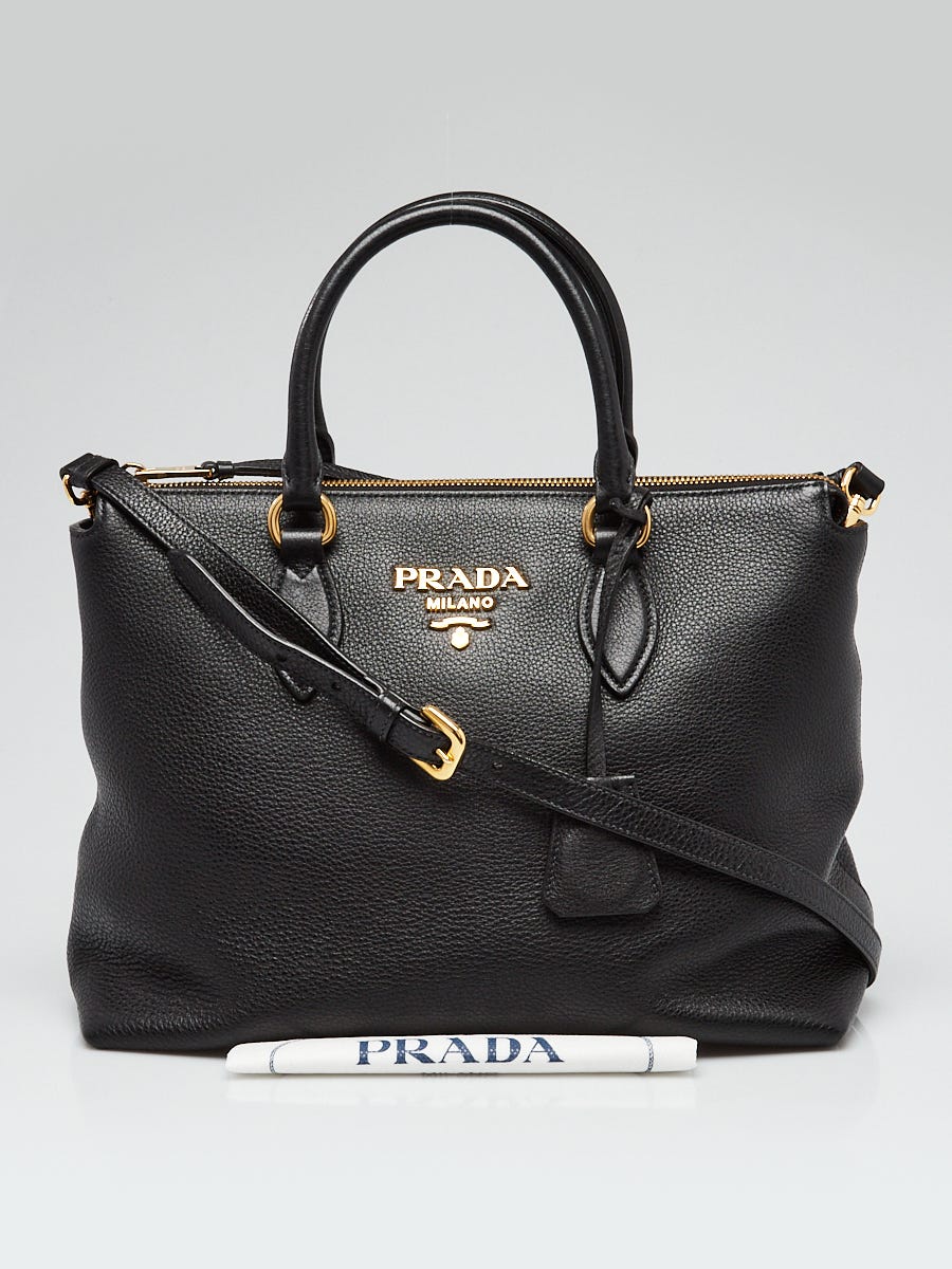 Prada Black Vitello Phenix Leather Top Handle Crossbody Bag