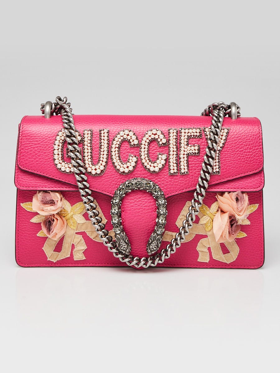 Gucci Rosa Pebbled Leather GUCCIFY Pearl Embellished Dionysus