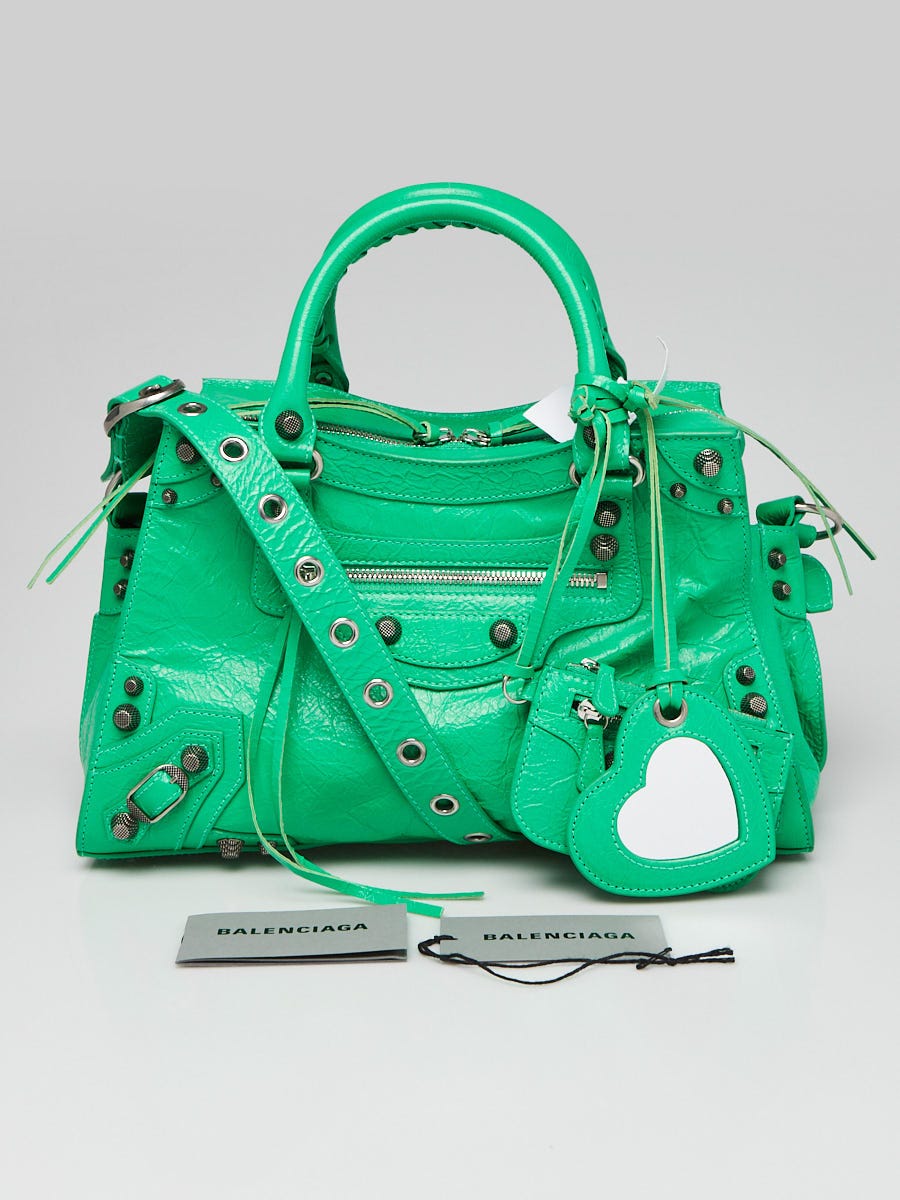 Balenciaga Vivid Green Lambskin Leather Small Neo Cagole City Bag