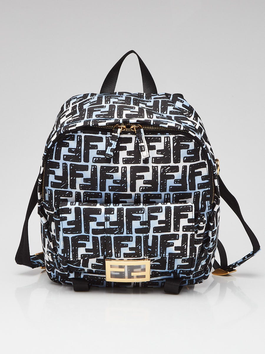 Fendi Blue/Black FF Nylon Small Joshua Backpack Bag - 8BZ048