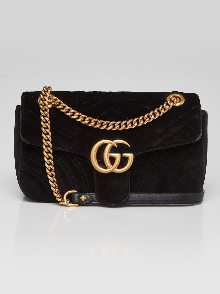 Gucci Black Velvet GG Marmont Small Metelasse Shoulder Bag