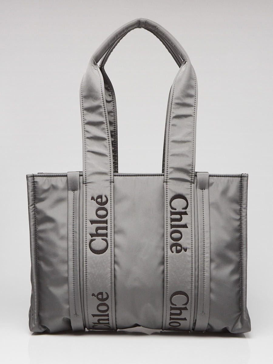 Chloe Elephant Grey Recycled Nylon Medium Woody Tote Bag | Yoogi's