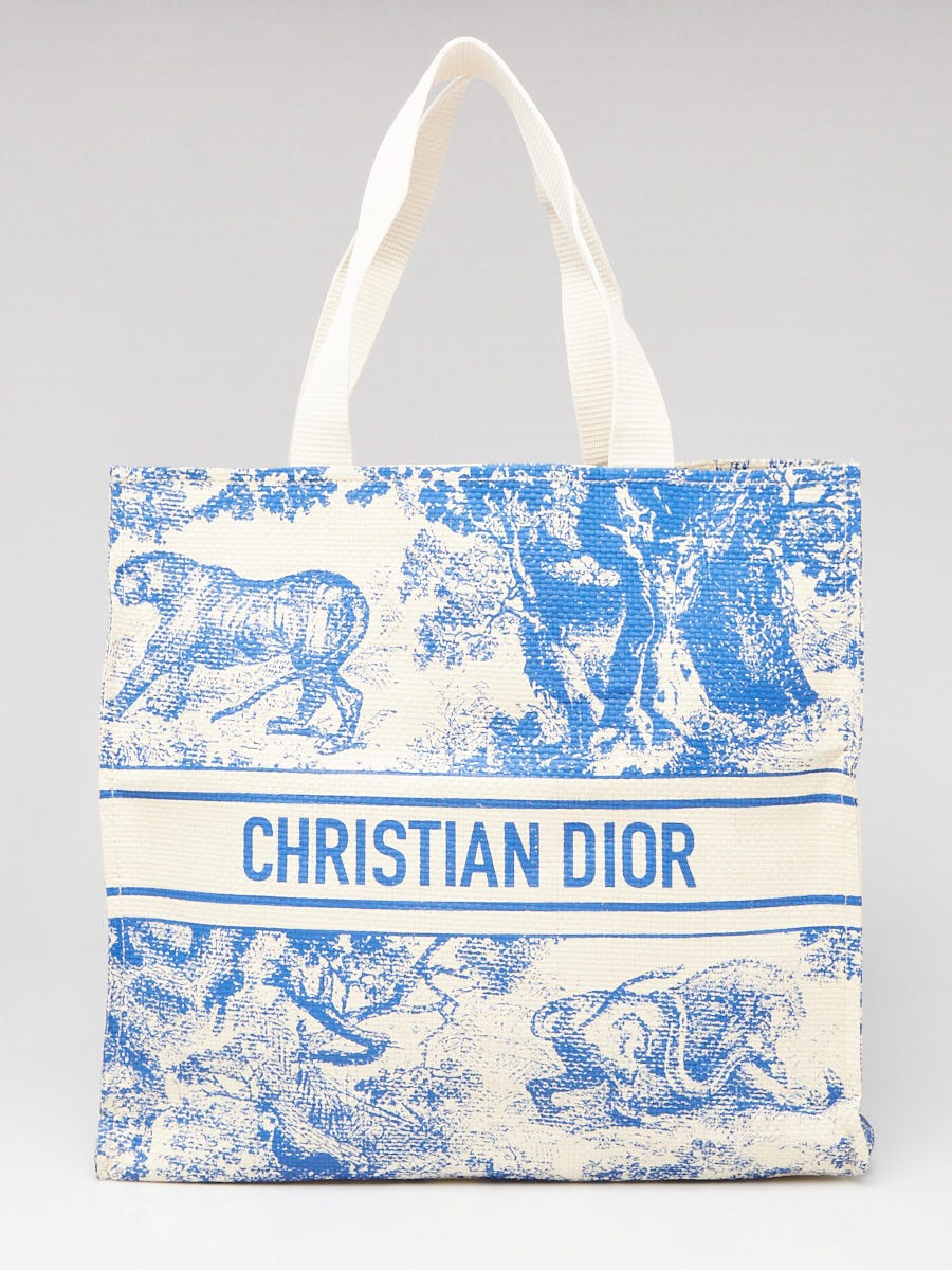 Christian Dior Blue/Beige Straw Dioriviera Tote Bag | Yoogi's Closet