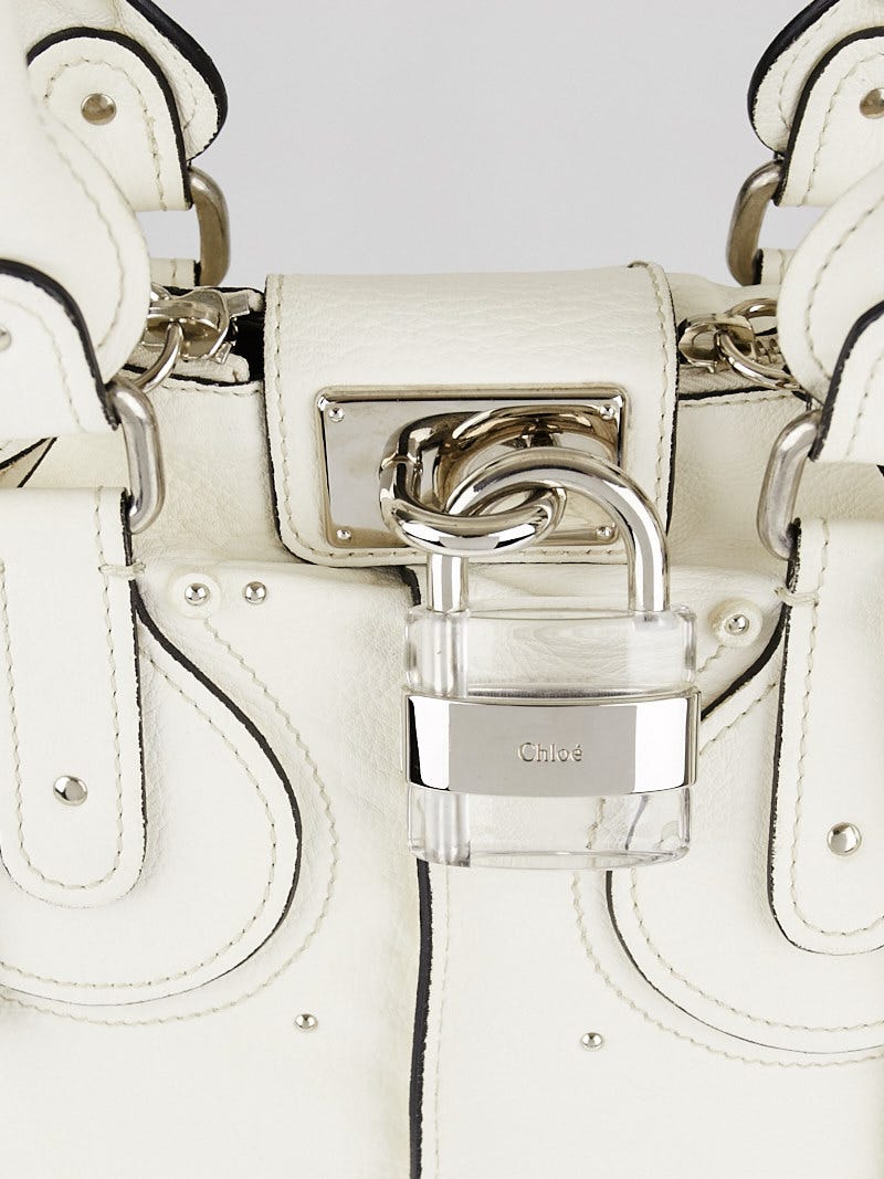 Chloe White Leather Plexo Paddington Large Dome Satchel Bag