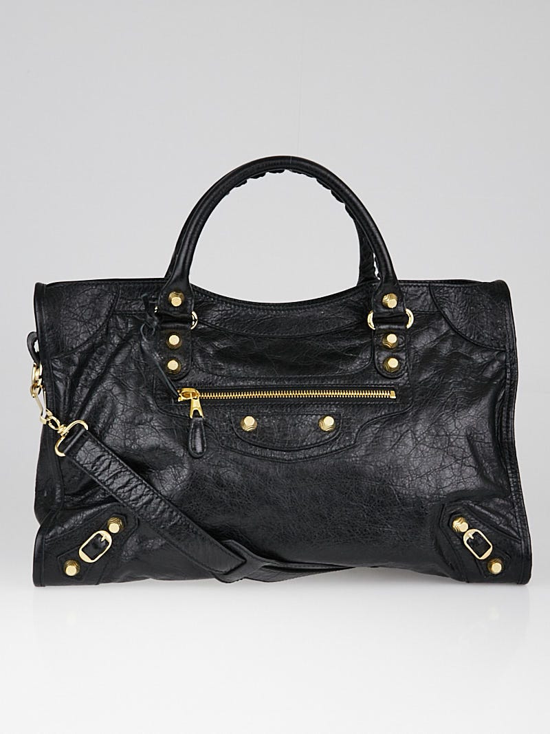 Balenciaga Black Lambskin Leather Giant 12 Gold Motorcycle City