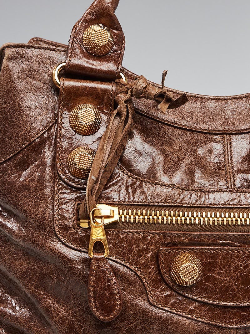 Balenciaga Brown Lambskin Leather Giant 21 Gold Brief Bag