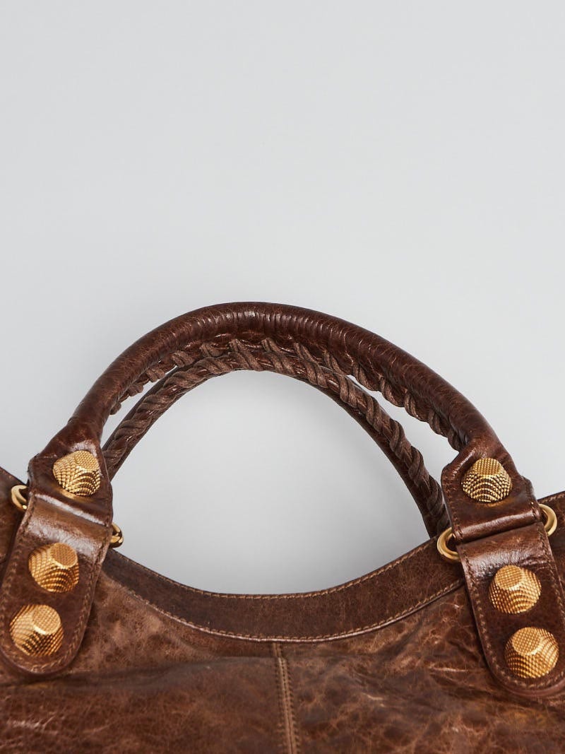 Balenciaga Brown Lambskin Leather Giant 21 Gold Brief Bag