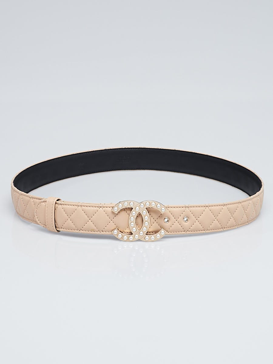 Chanel Beige Quilted Leather Pearl CC Belt Size 80/32 | Yoogi's Closet