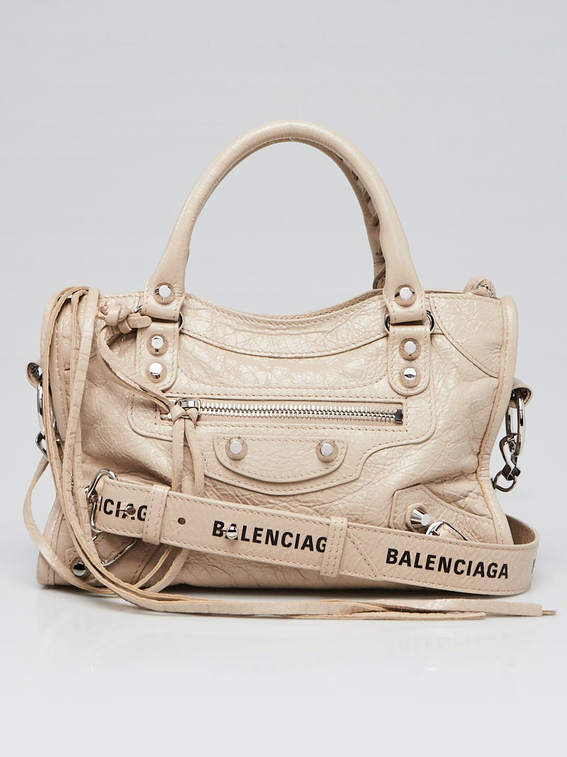 Balenciaga Beige Tapioca Lambskin Leather Motorcycle Mini City Bag