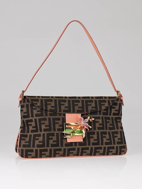 Fendi Zucca Canvas Crystal Flower Shoulder Bag | Yoogi's Closet