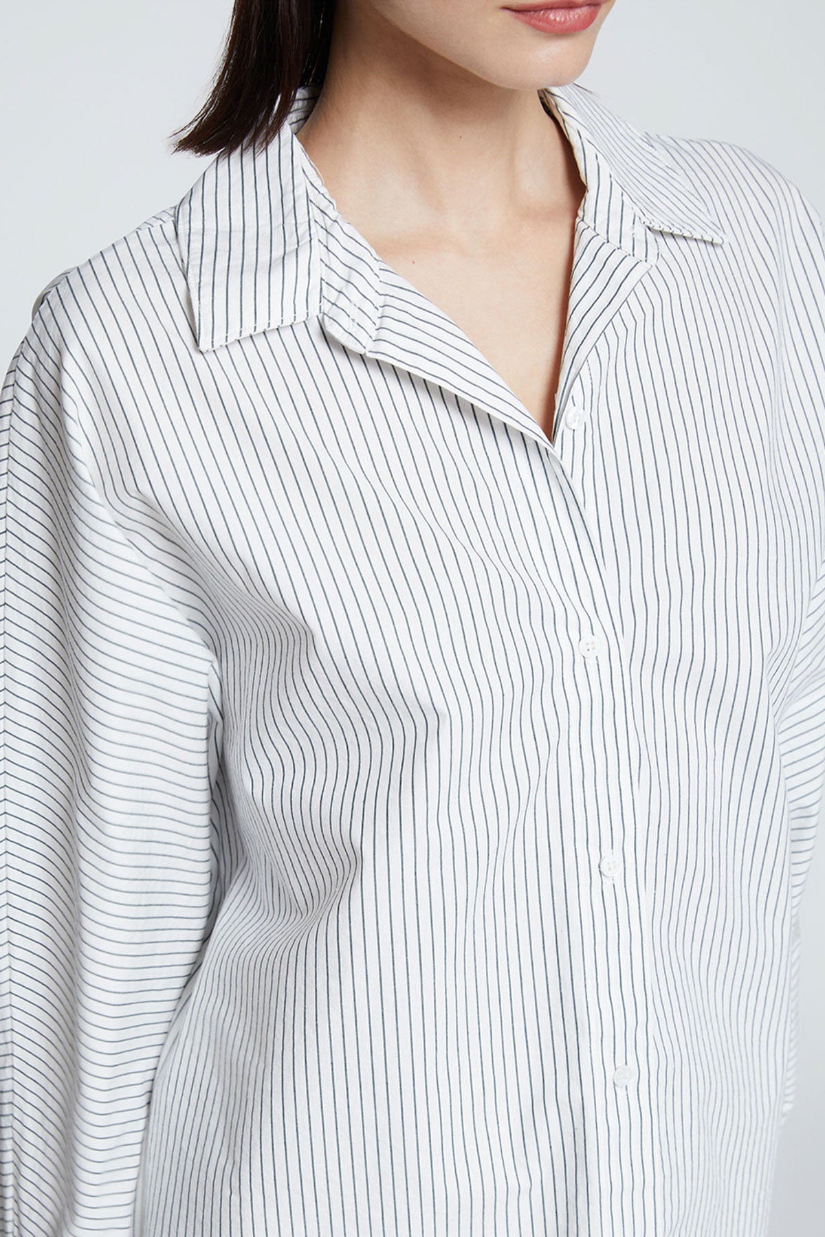 Stateside Elliott Poplin Stripe Dolman Shirt in Verde | Bailey/44