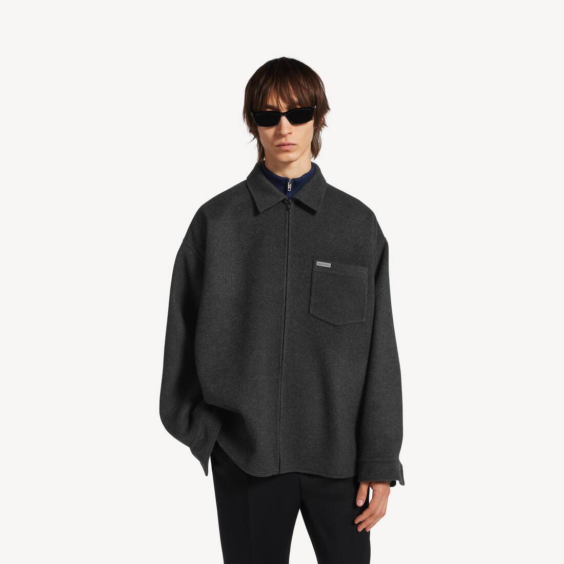 ヘザーグレー の メンズ ブラッシュ加工ウール オーバーシャツ