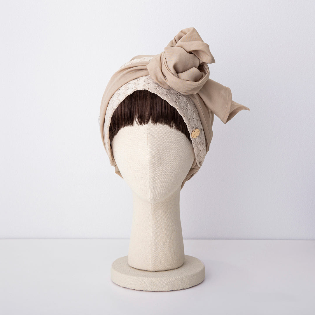 SCARF HAT (M) / KnitLace-Beige – BAREN（バレン）