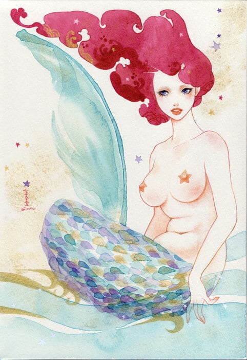 sioux 透明水彩 数量限定 複製原画 [人魚の歌 2番目の姉 Mermaid song