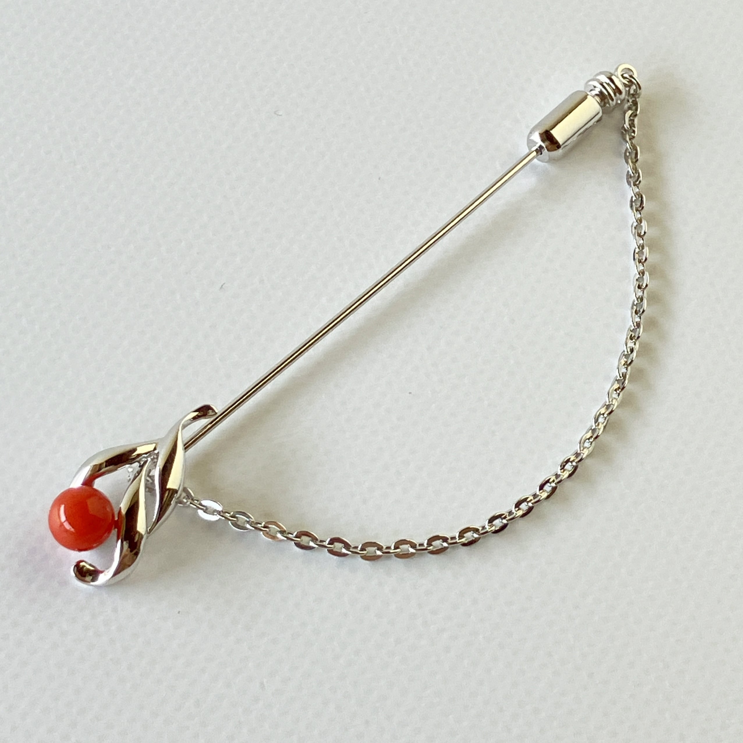 赤珊瑚 ピンブローチ チェーン付 SV fb-25 | ワールドコーラル