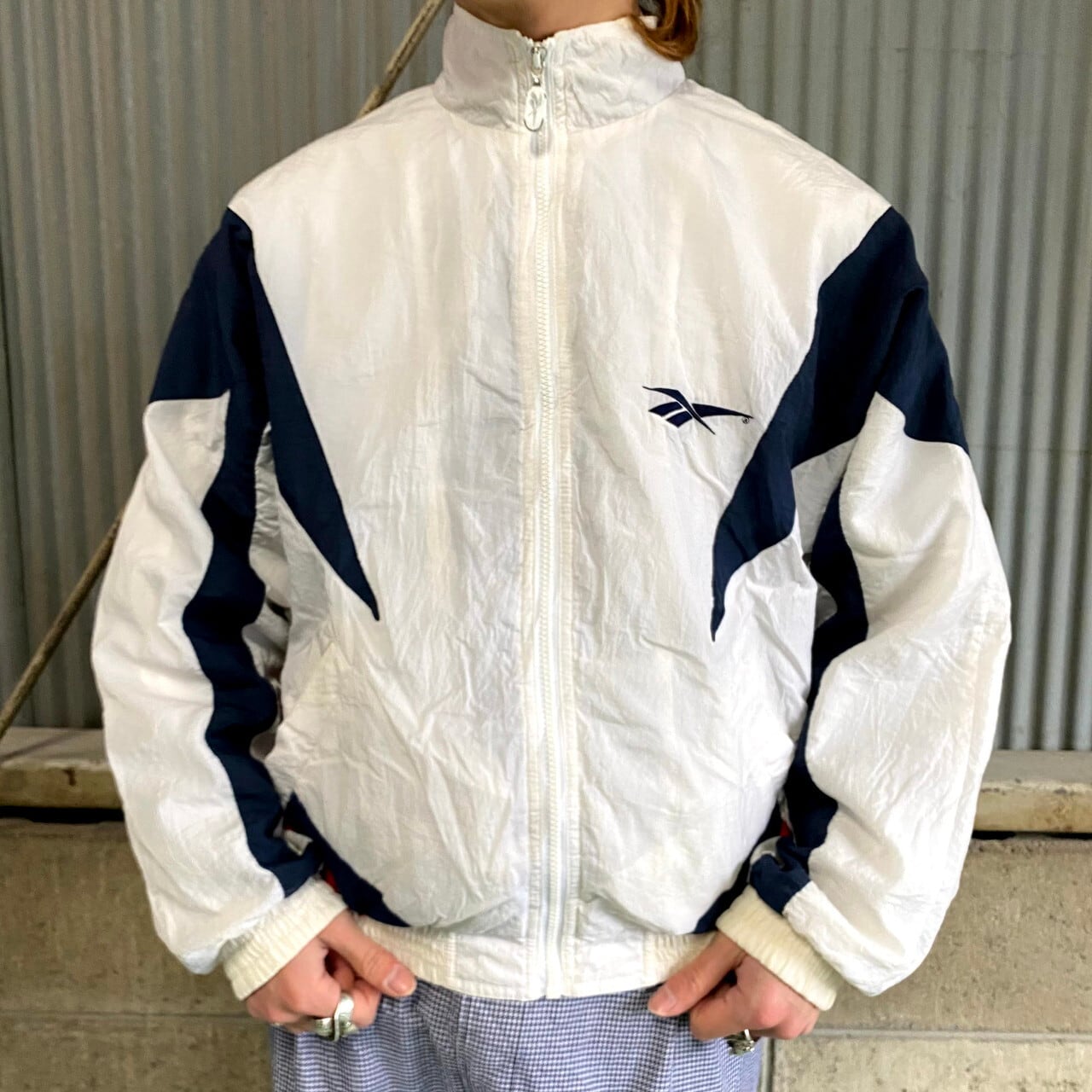 90年代 Reebok リーボック ロゴ刺繍 ナイロンジャケット メンズS 古着