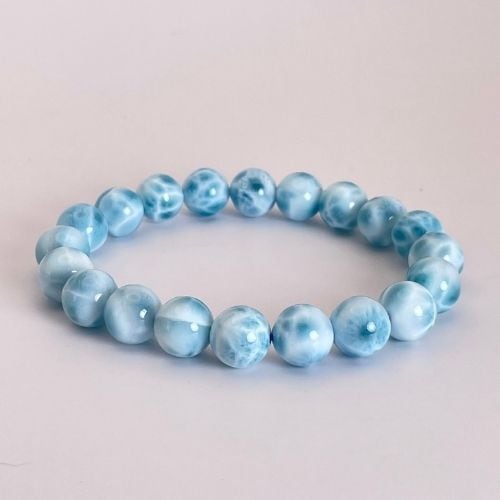 鑑定書付き☆くっきり波模様！ドミニカ産ラリマーブレスレット9.5mm