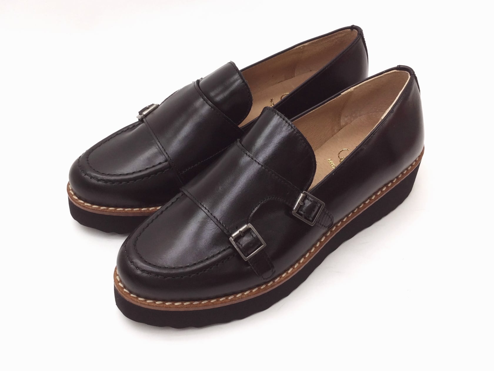 ボントレ】 #31307 ブラック BLACK レディース 厚底ダブルモンク