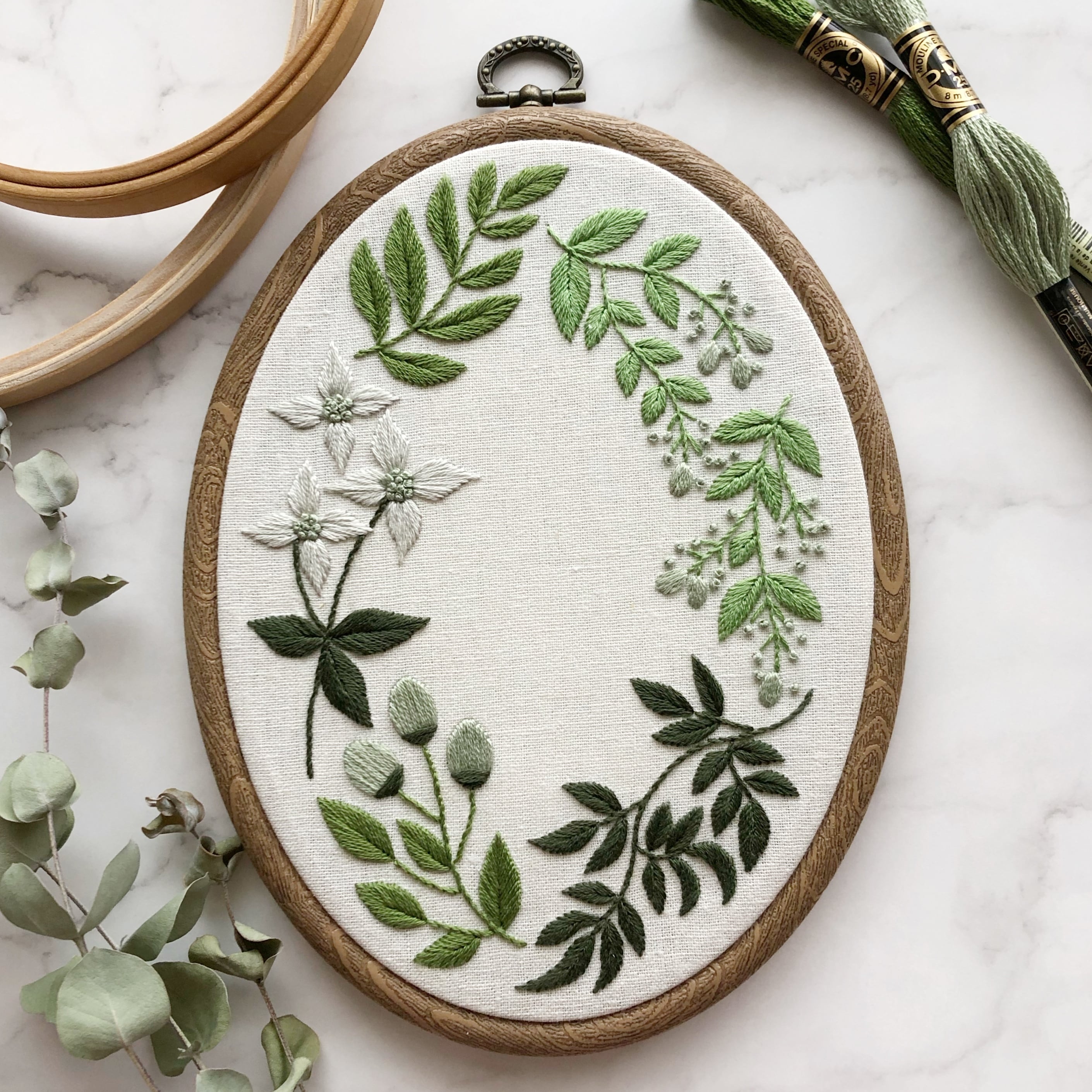 刺繍キット〉グリーンリーフボタニカルの刺繍フレーム | Marguerite