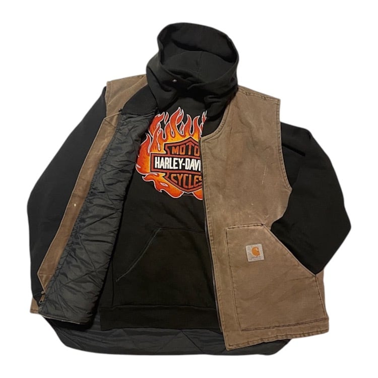 リアルフェード 90s カーハート ダックベスト 腰ゴム USA製 CHT茶系