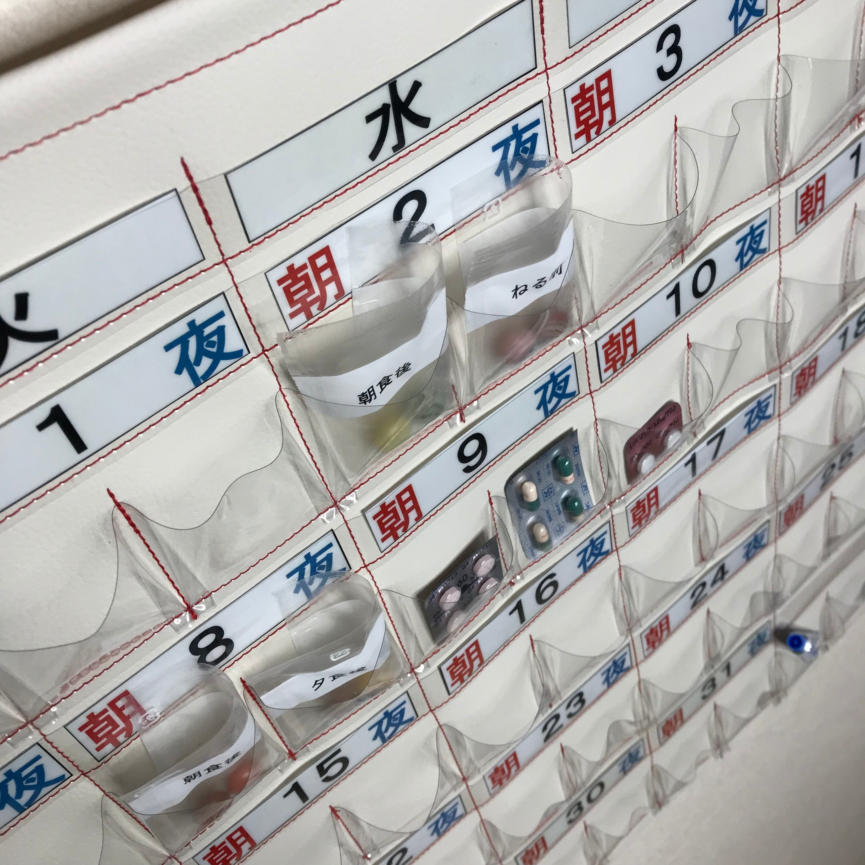 ハンドメイドお薬カレンダー1か月用 1日 2回用（朝・夜）曜日 日付