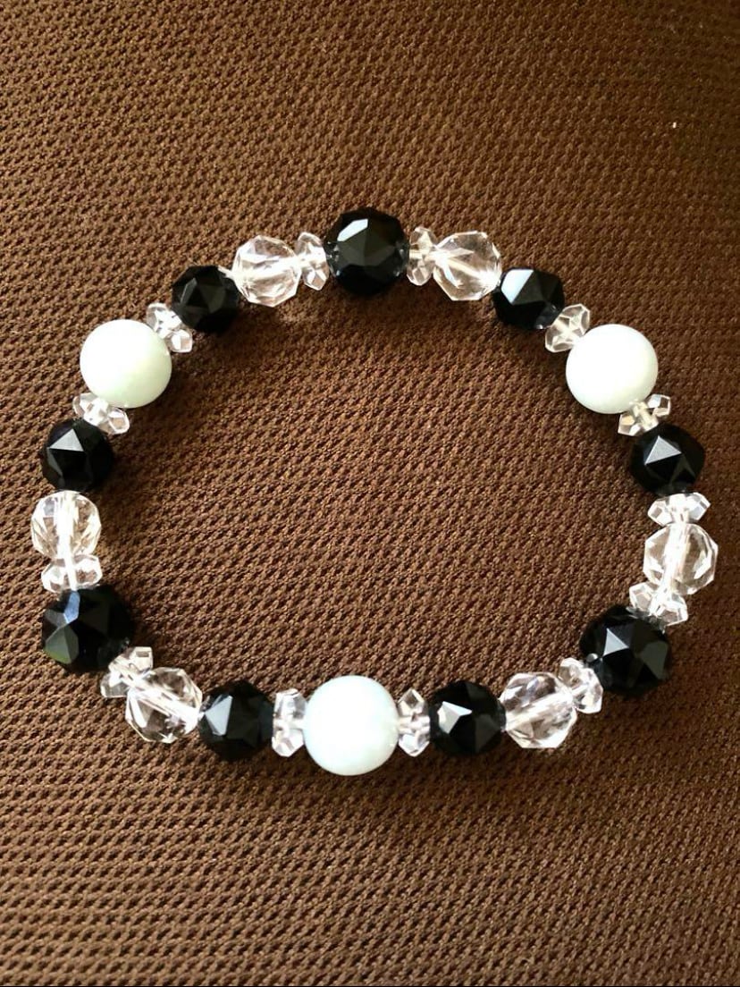 魔除け モリオン× 成功の石 翡翠 ×水晶のコラボ ブレスレット | Peach