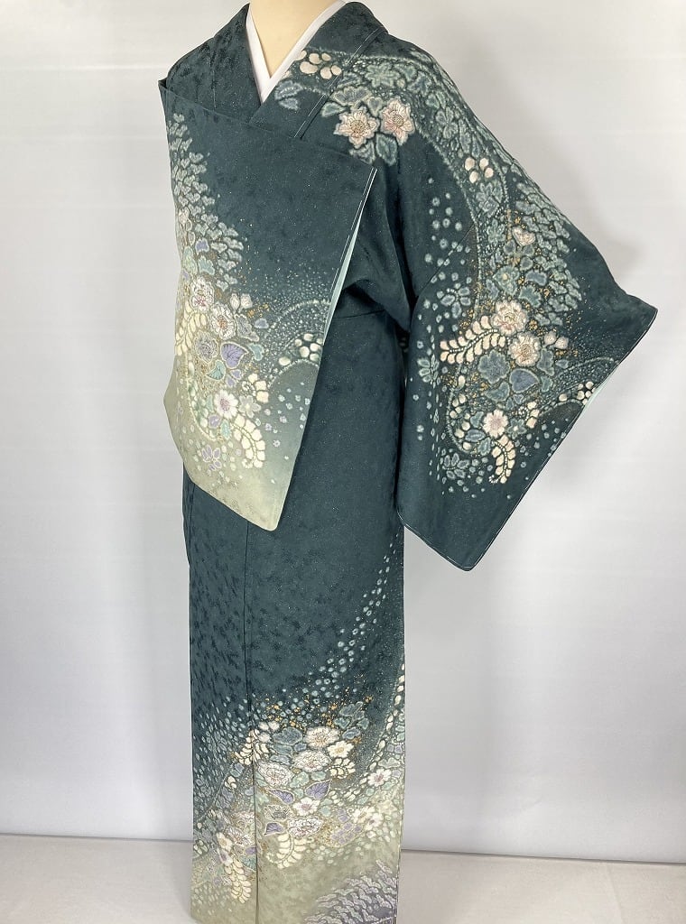 吉乃一廉 辻が花 絞り 銀通し 未使用 訪問着 正絹 緑 黄緑 紺 1151