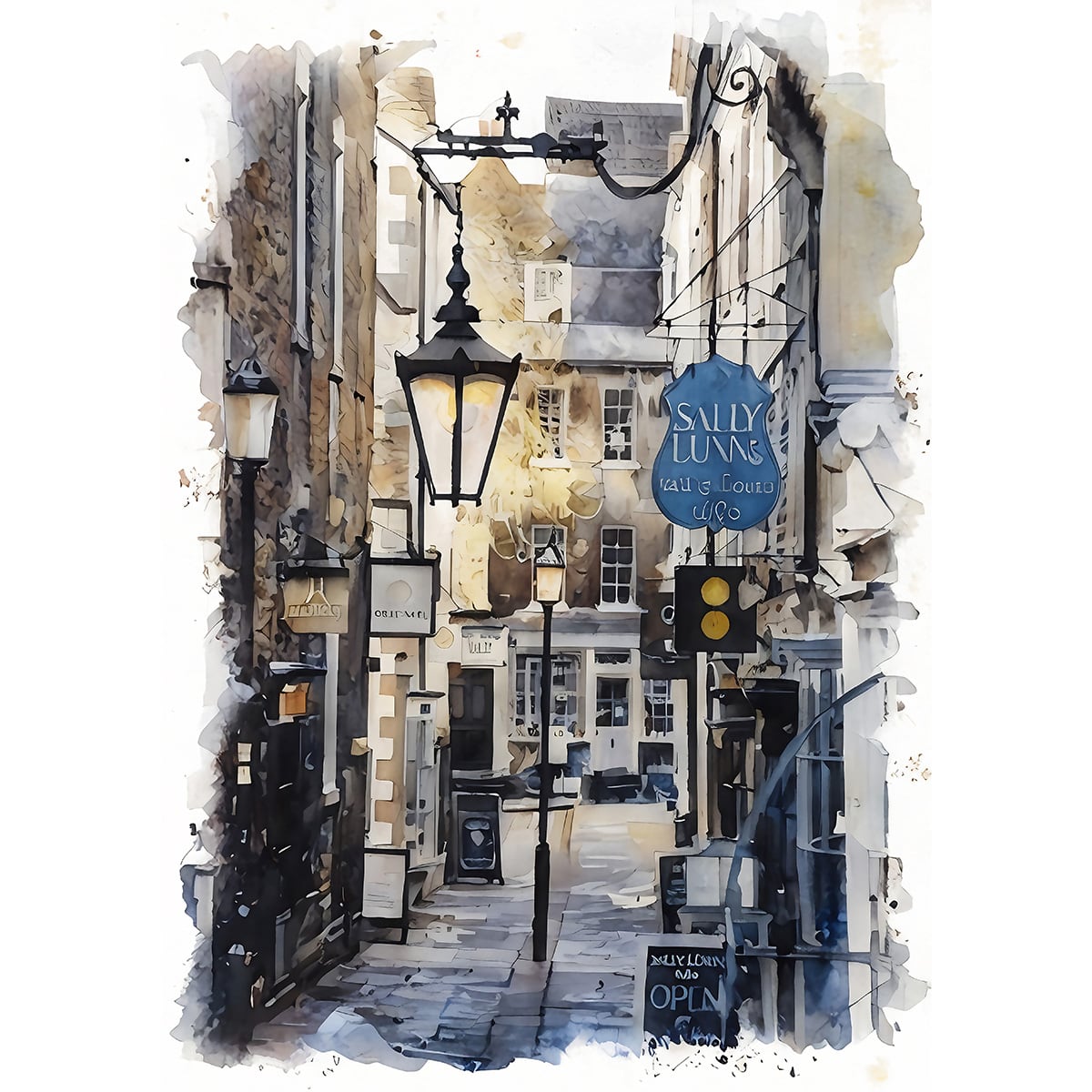 絵画 イギリス 風景画(街並み) バースの通り インテリアアート額付き