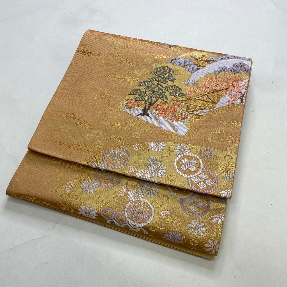 袋帯】未仕立て 帯 礼装 金糸 金 松竹梅 扇 訪問着 付け下げ 色無地