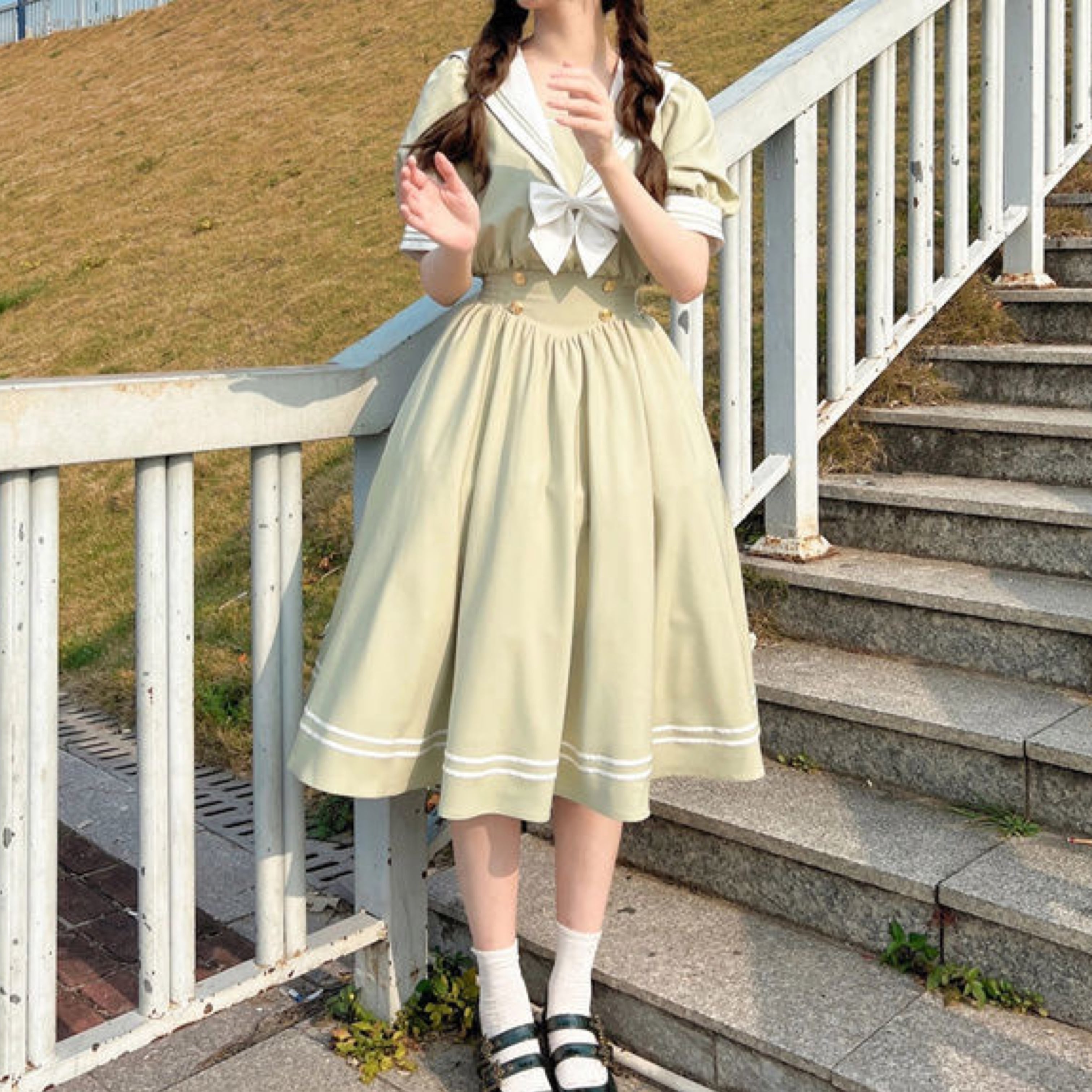 スウィートガーリー♡ミモレ丈セーラーワンピース F0674 | retro_n