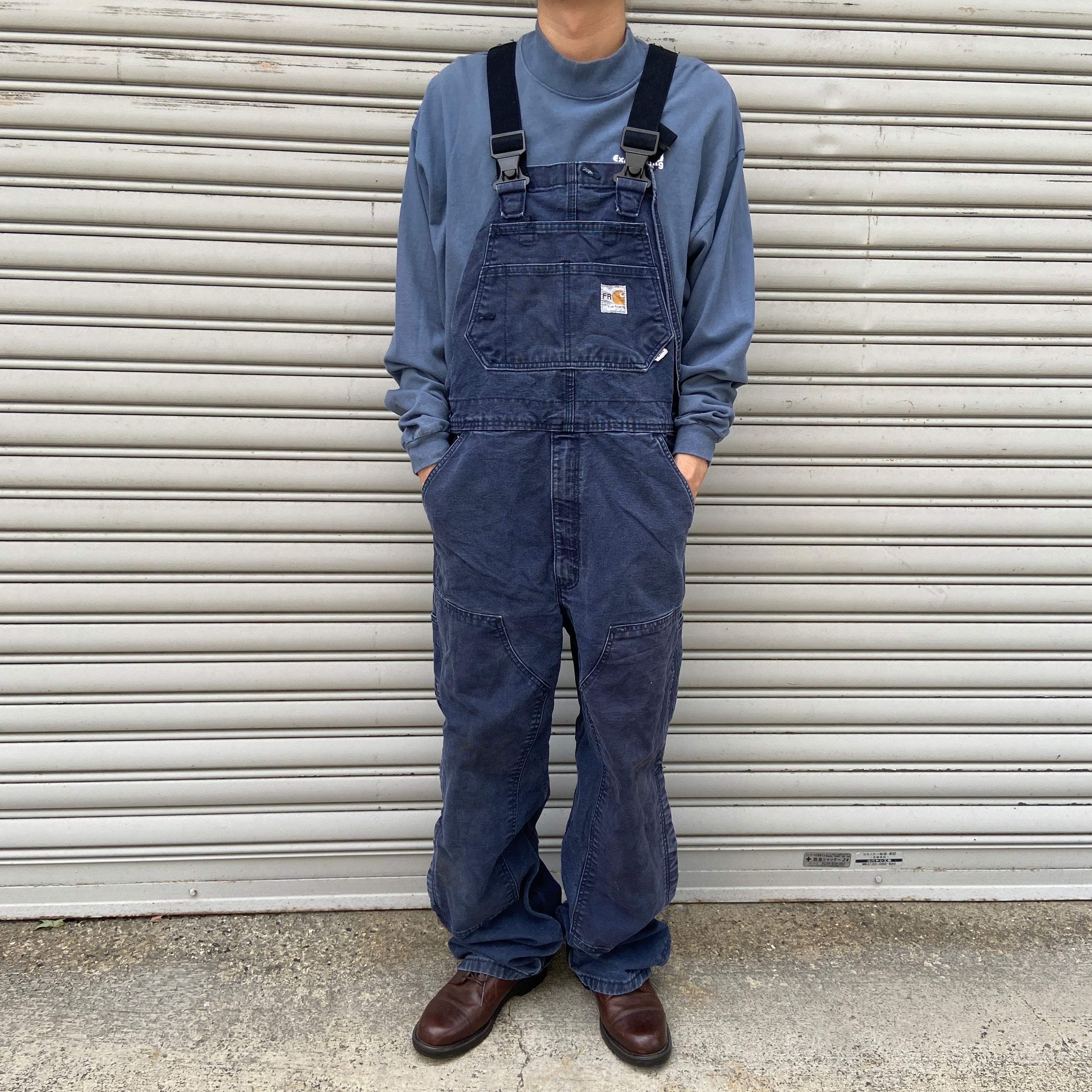 Carhartt FR ビブオーバーオール ダック地 ダブルニー 紺 W34 | 古着屋 Uan
