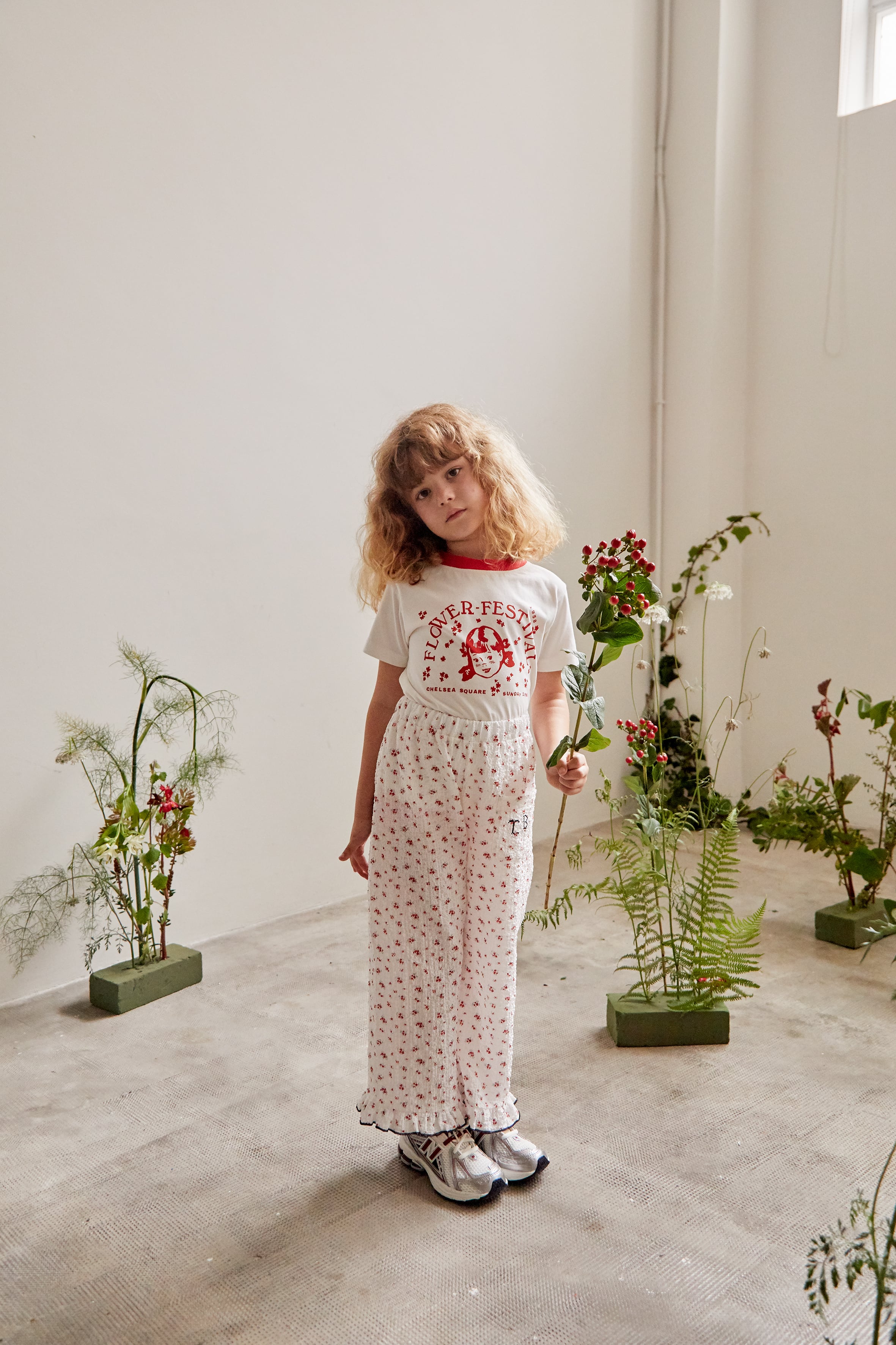 25SS】TOM＆BOY(トムアンドボーイ)SMALL FLORAL PANTS white×red(2y/4y