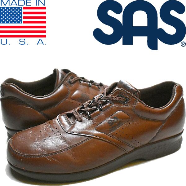 1点物◇USA製SAS茶レザースニーカー古着メンズ28.5レディースOK