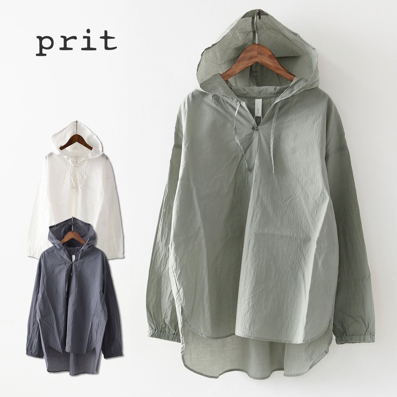 prit [プリット] エアリーコットンフードプルオーバーシャツ [P81519